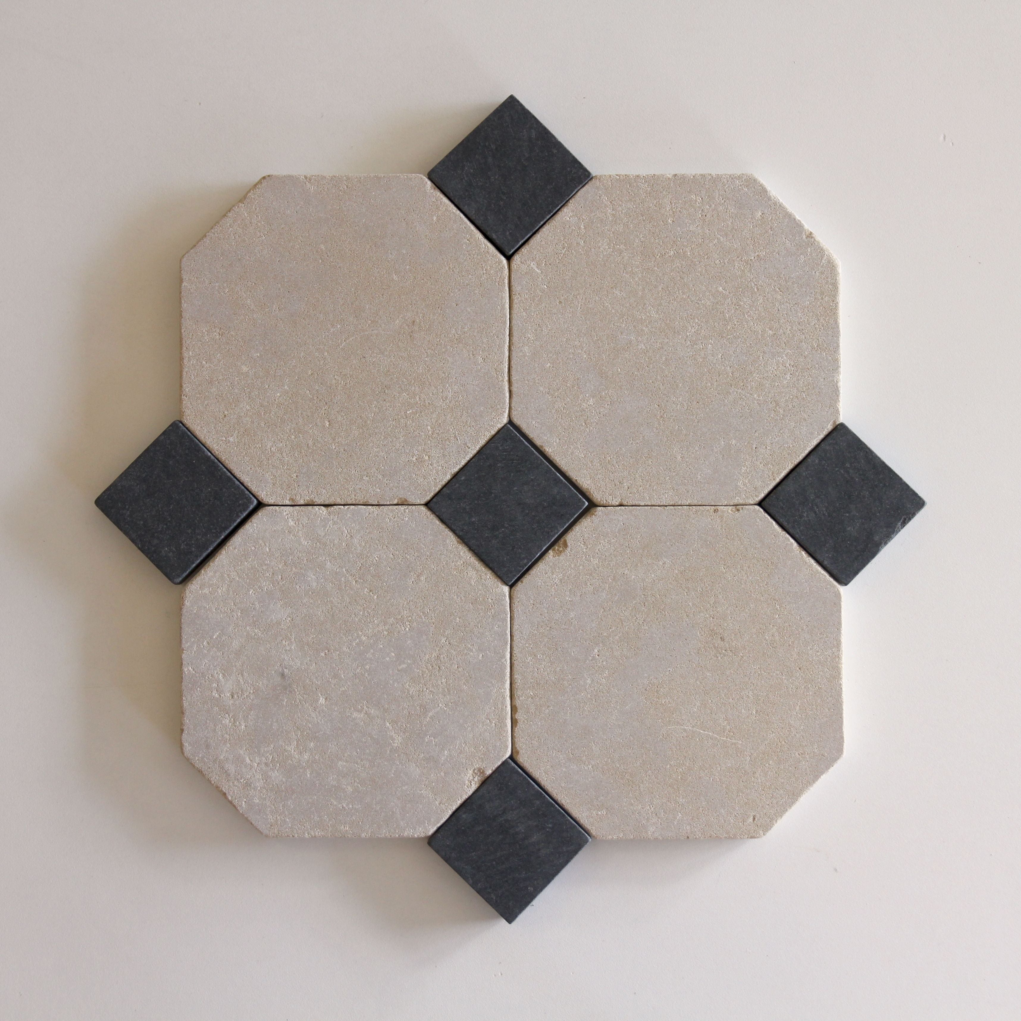 Tiles of Ezra Moroccan Limestone - Octagon - MEKNES+BLACK-8x8