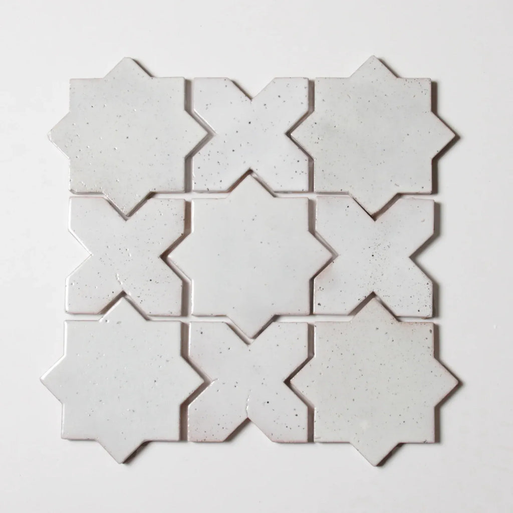 Tiles of Ezra Moroccan Tierra - Stars & Crosses - Nieve Punto (Carton)