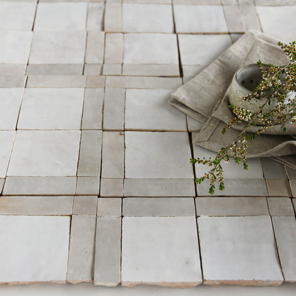 Tiles of Ezra Moroccan Zellige Mosaic-Snow Chameleon Dust-4x4 (Carton)