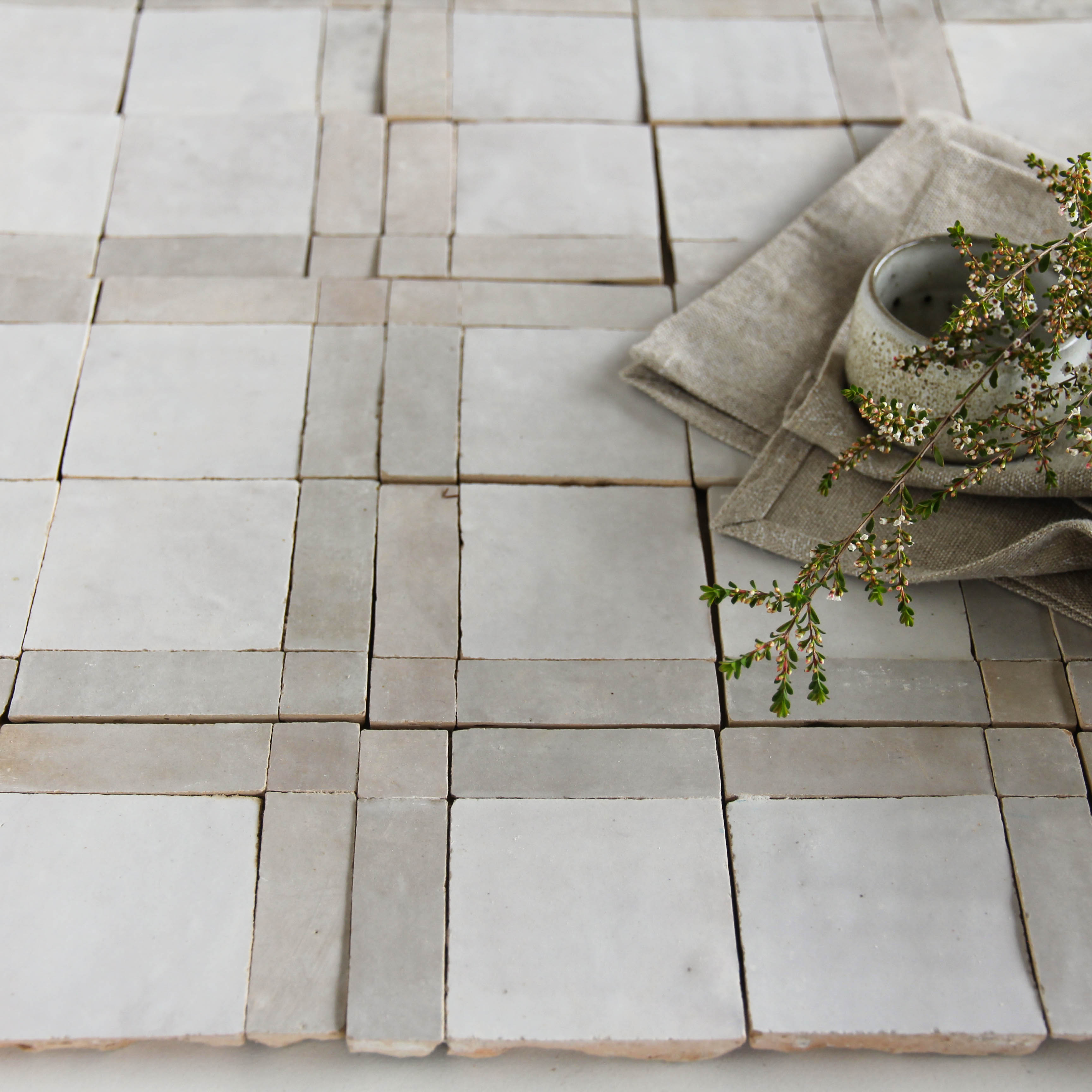Tiles of Ezra Moroccan Zellige Mosaic-Snow Chameleon Dust-4x4 (Carton)