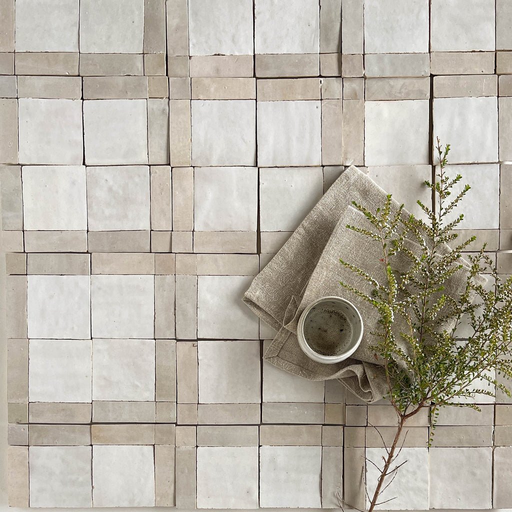 Tiles of Ezra Moroccan Zellige Mosaic-Snow Chameleon Dust-4x4 (Carton)