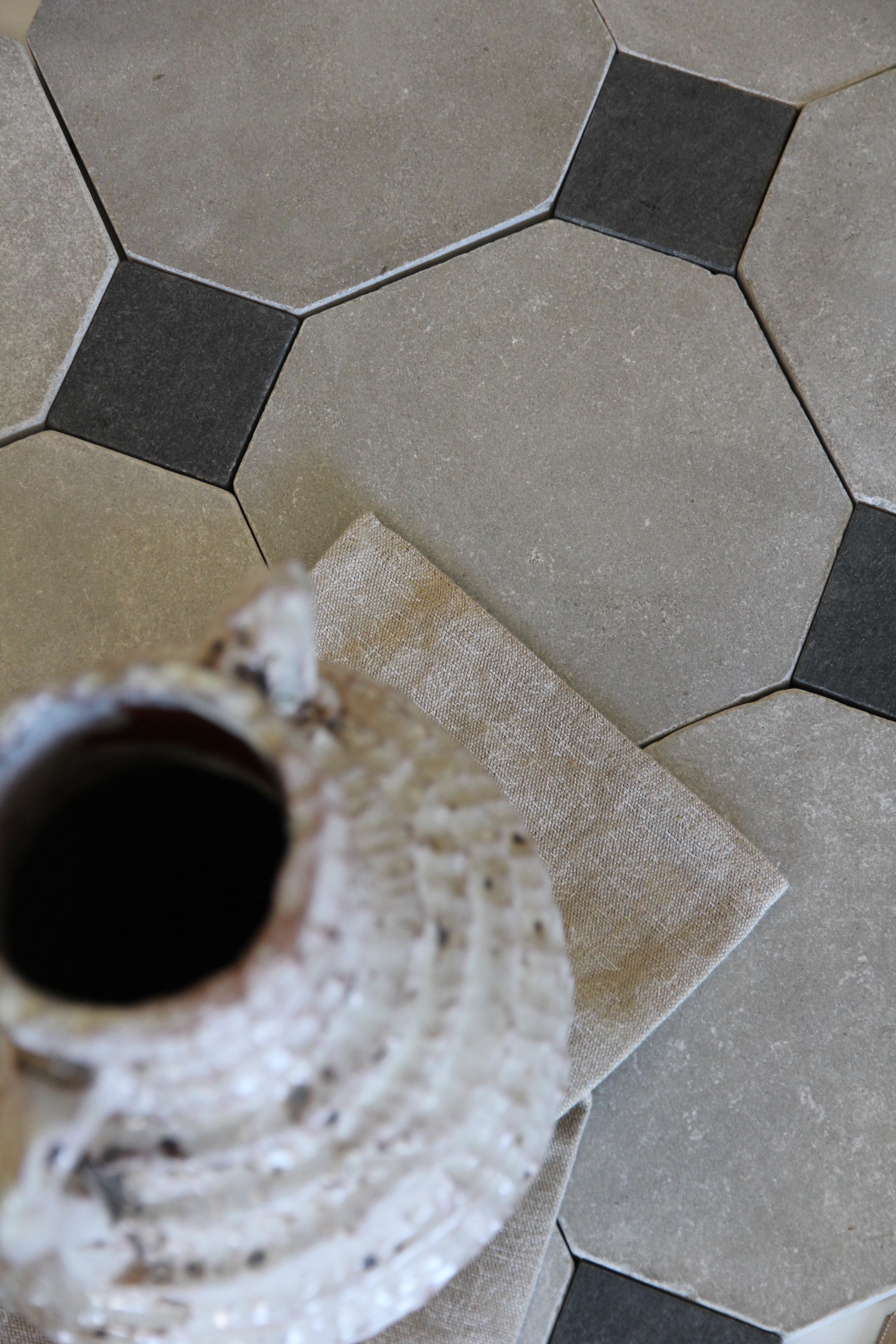 Tiles of Ezra Moroccan Limestone - Octagon - ATLAS+BLACK-8x8