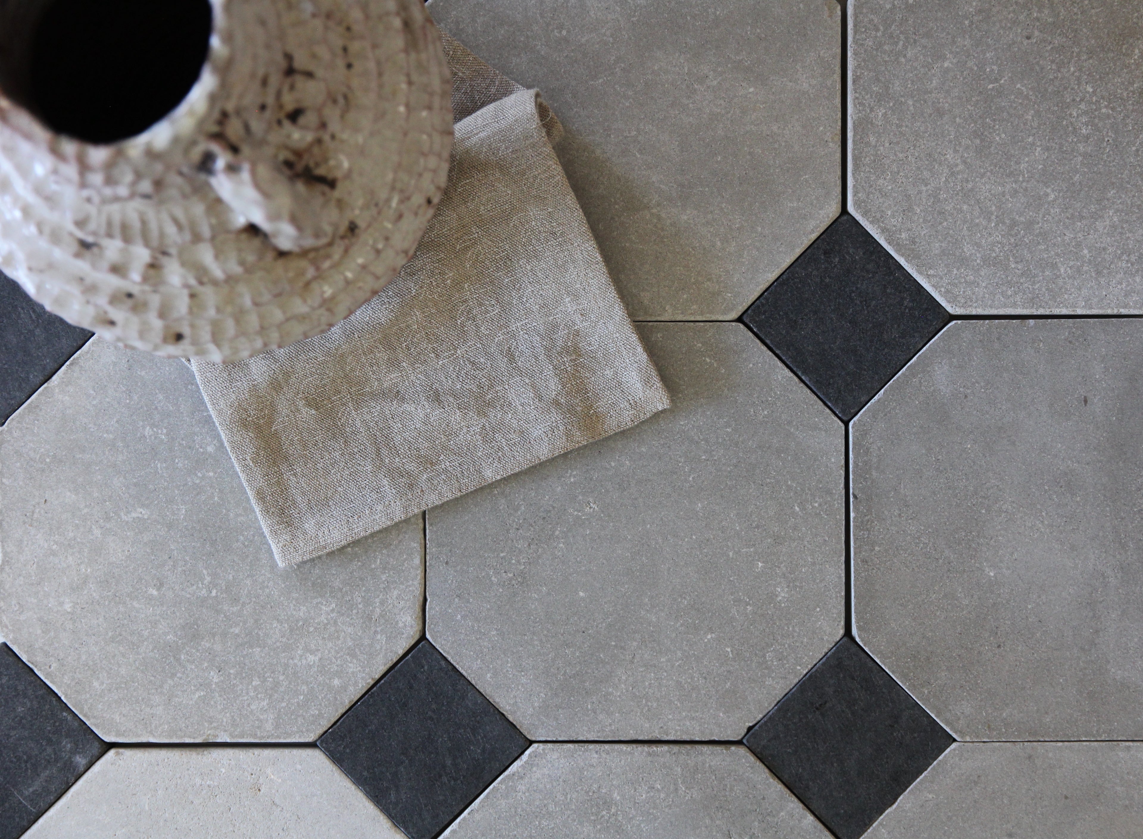 Tiles of Ezra Moroccan Limestone - Octagon - ATLAS+BLACK-8x8
