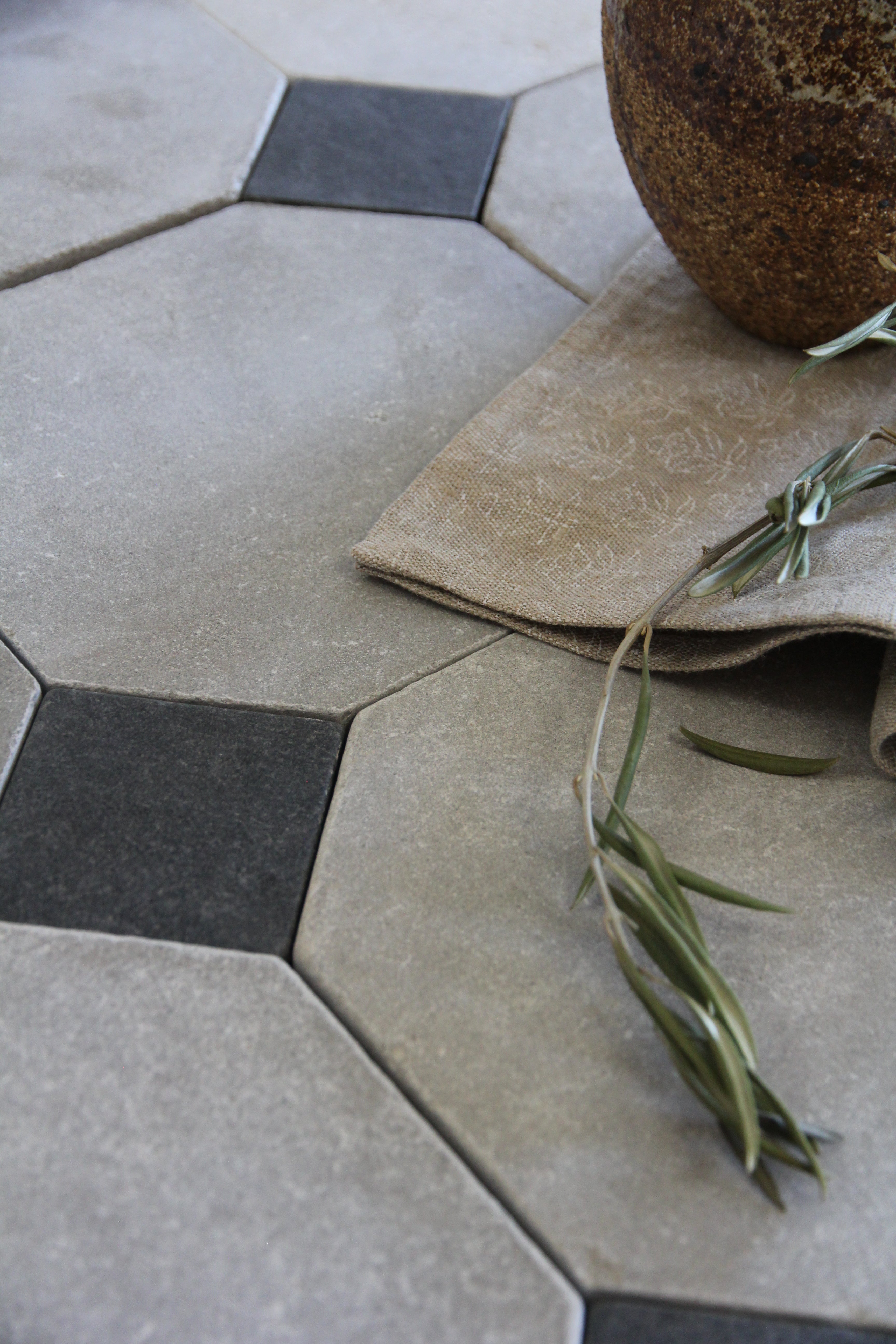 Tiles of Ezra Moroccan Limestone - Octagon - ATLAS+BLACK-8x8