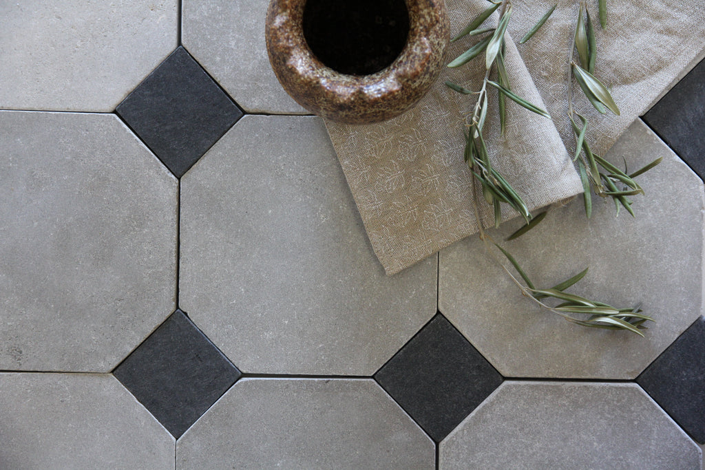 Tiles of Ezra Moroccan Limestone - Octagon - ATLAS+BLACK-8x8
