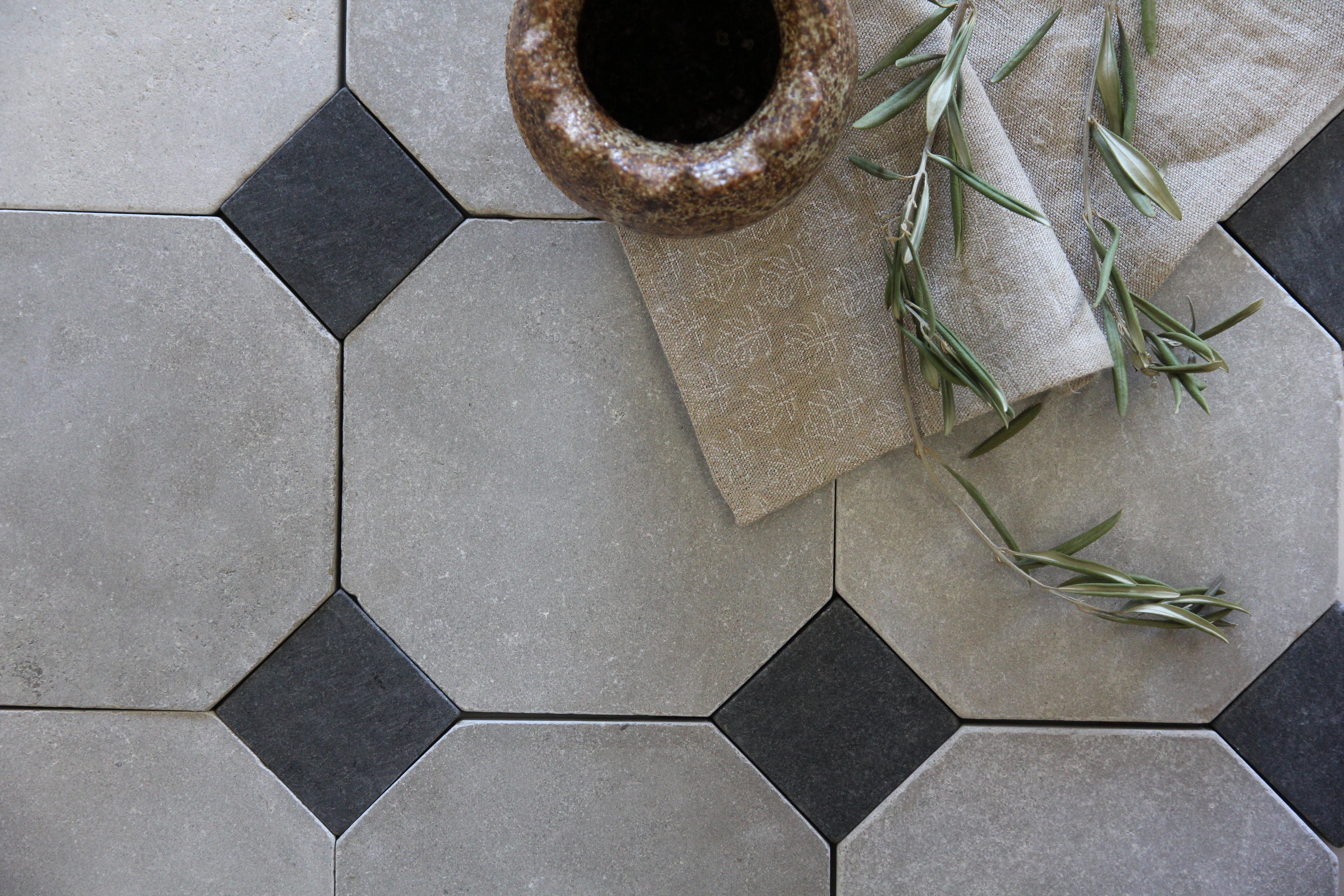 Tiles of Ezra Moroccan Limestone - Octagon - ATLAS+BLACK-8x8
