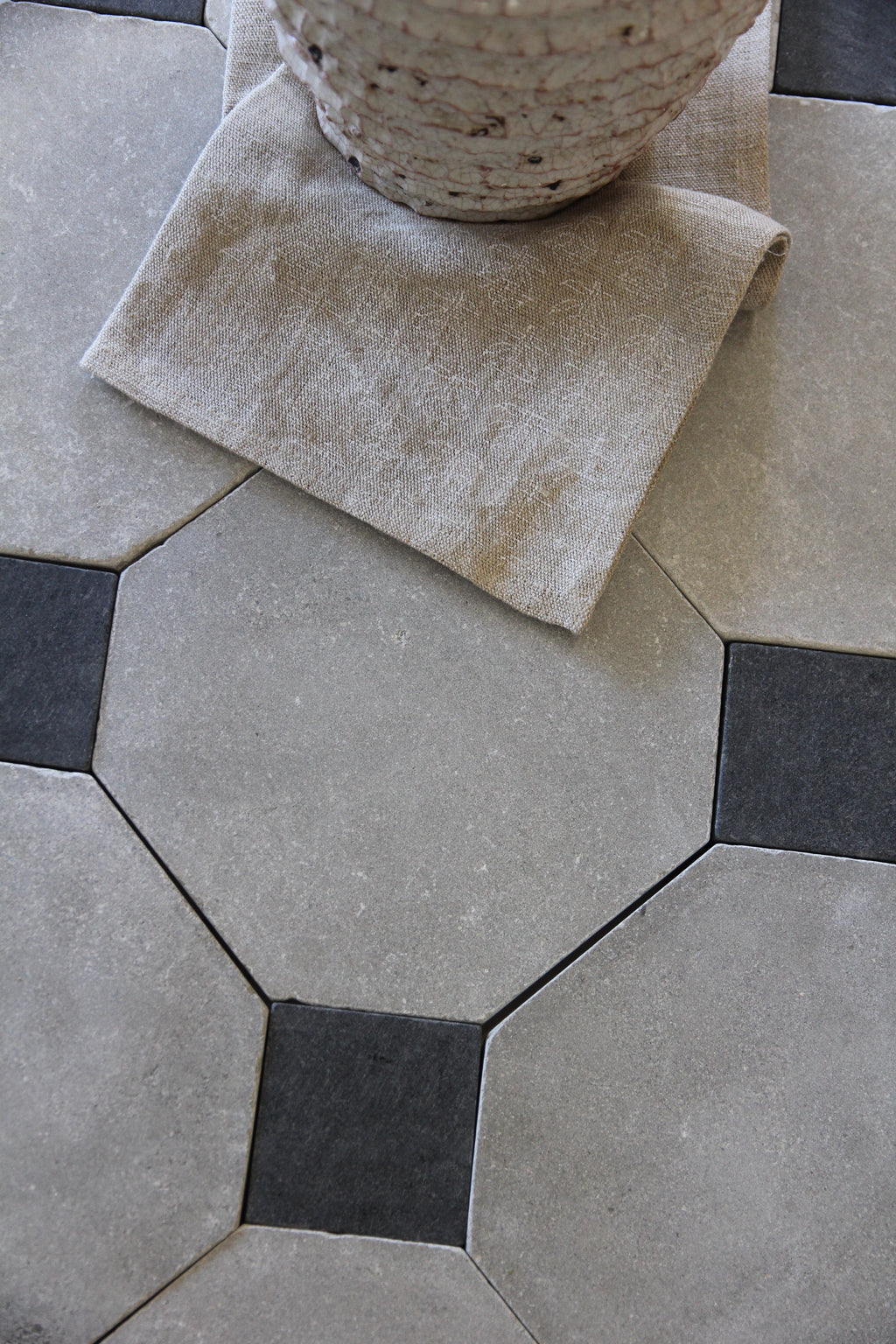 Tiles of Ezra Moroccan Limestone - Octagon - ATLAS+BLACK-8x8