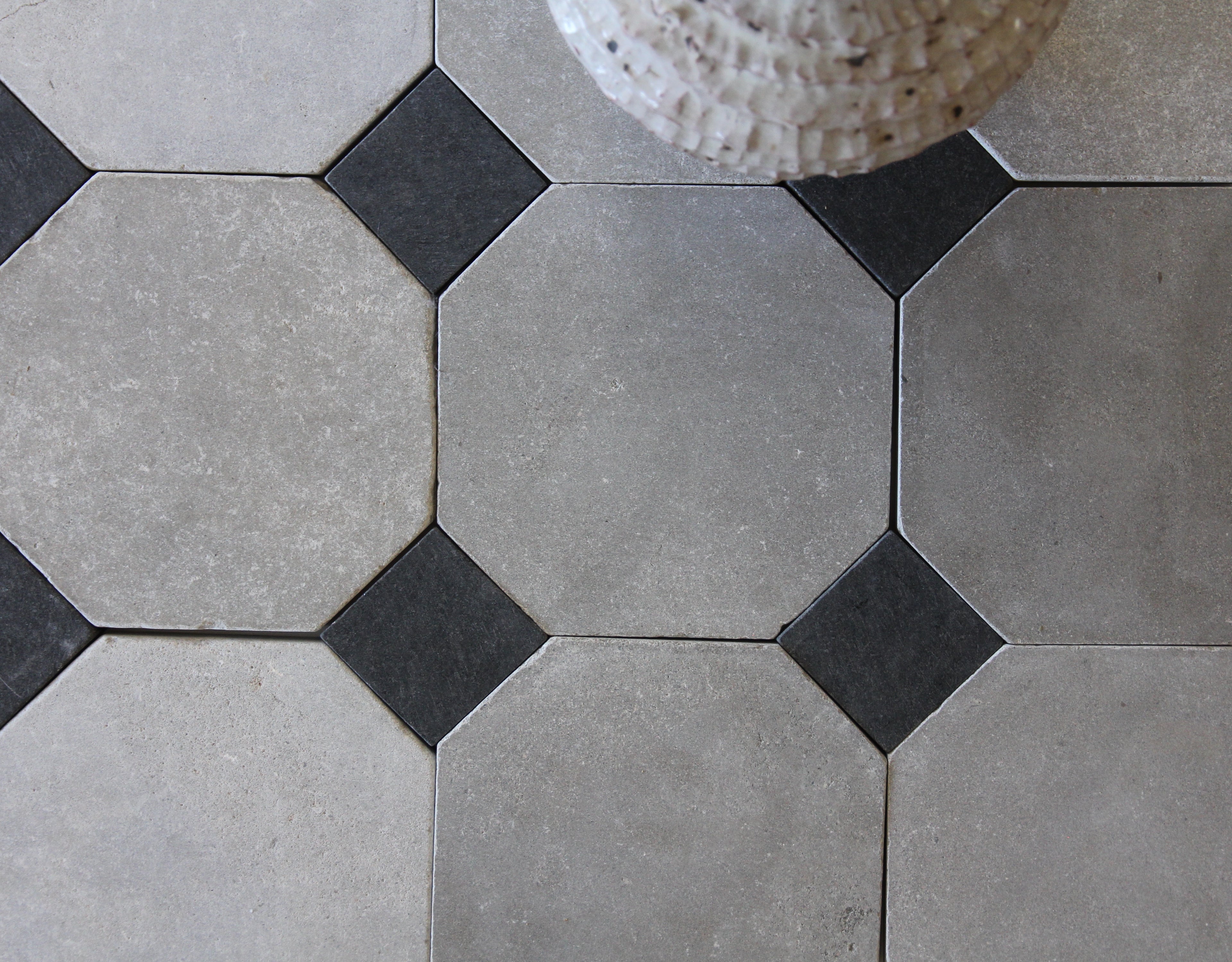 Tiles of Ezra Moroccan Limestone - Octagon - ATLAS+BLACK-8x8