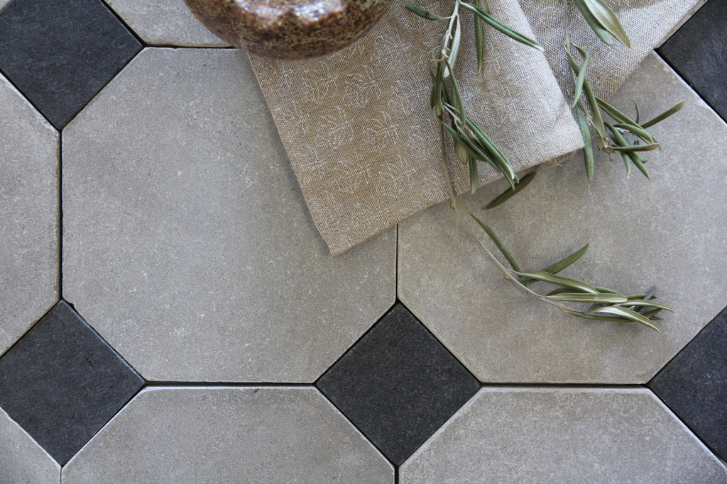 Tiles of Ezra Moroccan Limestone - Octagon - ATLAS+BLACK-8x8