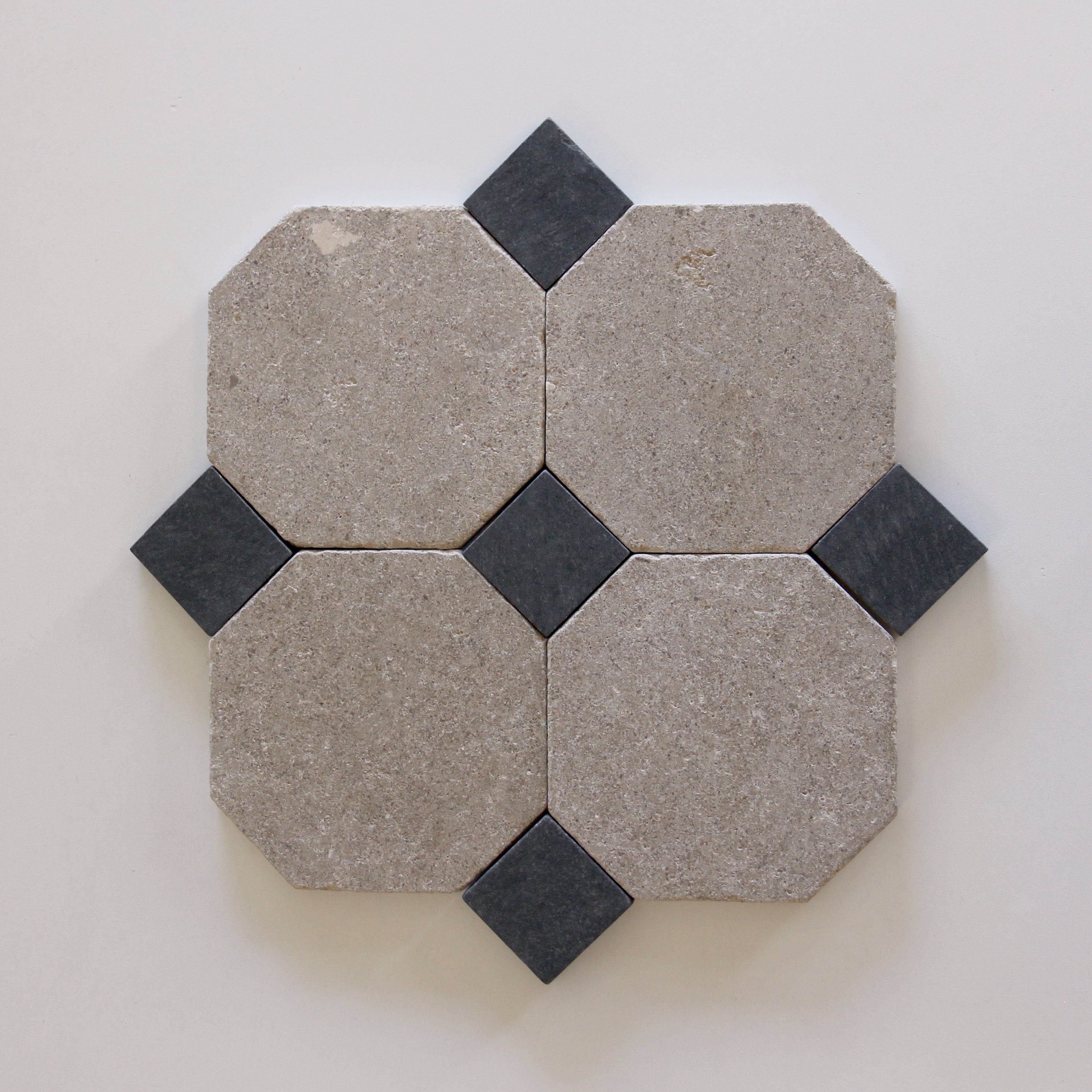 Tiles of Ezra Moroccan Limestone - Octagon - SAHARA+BLACK-8x8