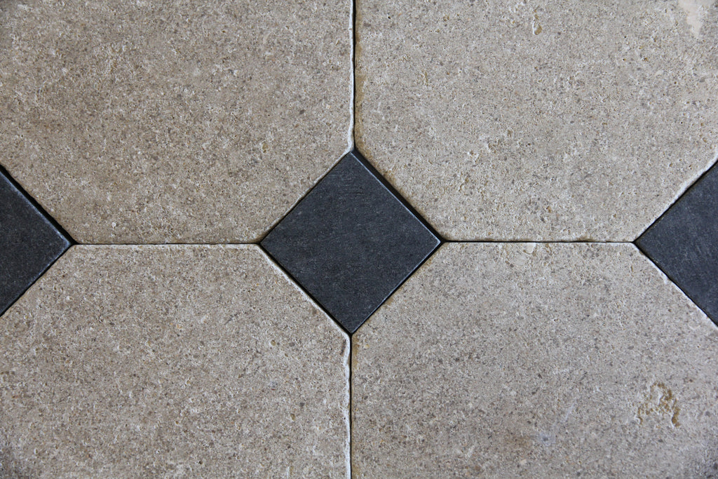 Tiles of Ezra Moroccan Limestone - Octagon - SAHARA+BLACK-8x8
