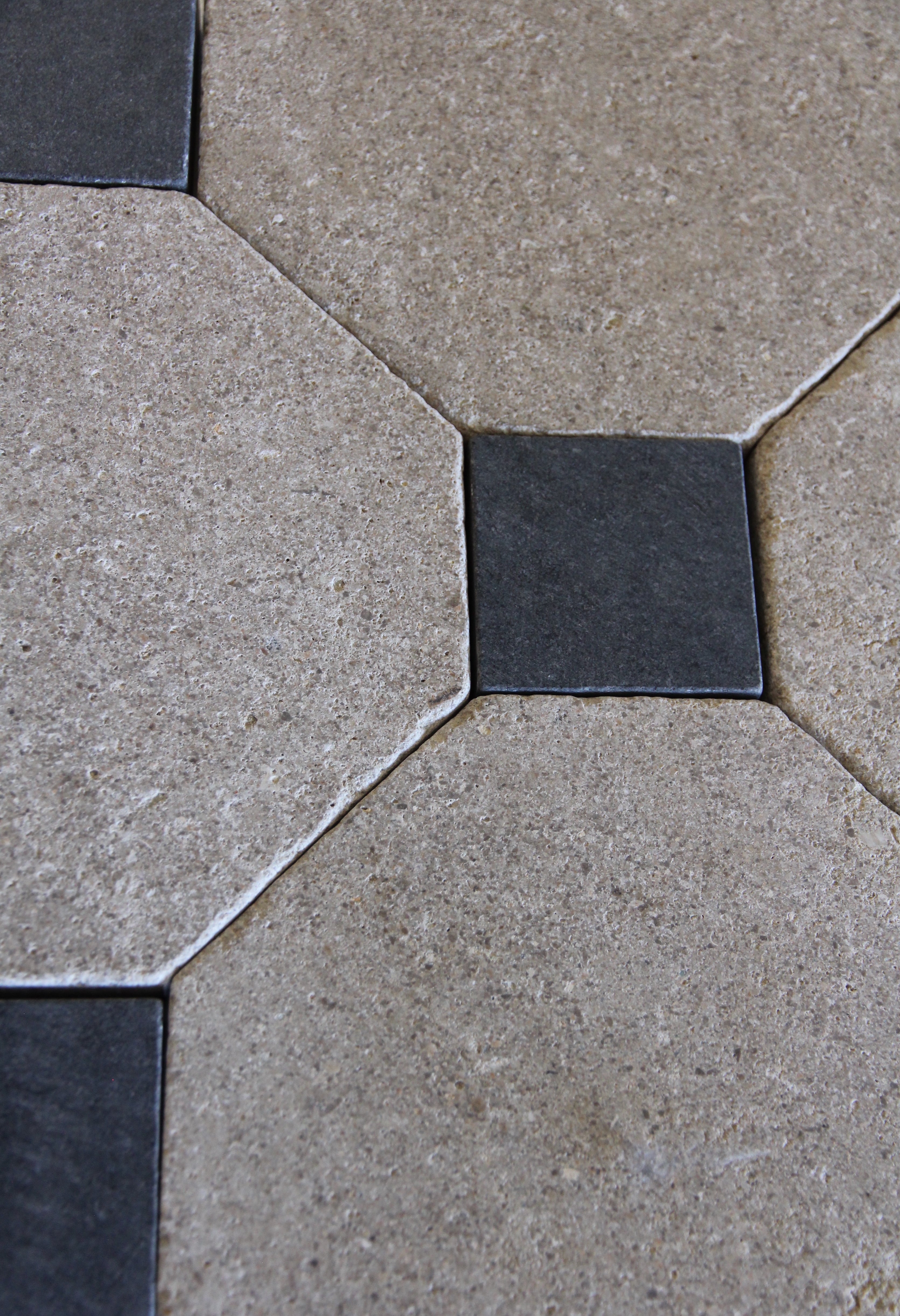 Tiles of Ezra Moroccan Limestone - Octagon - SAHARA+BLACK-8x8