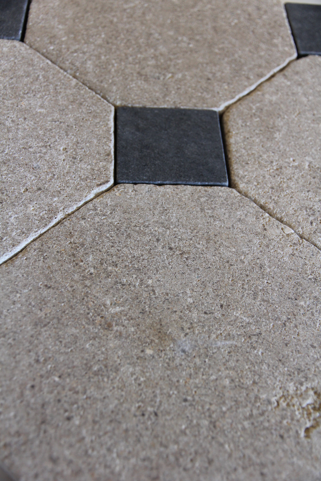 Tiles of Ezra Moroccan Limestone - Octagon - SAHARA+BLACK-8x8