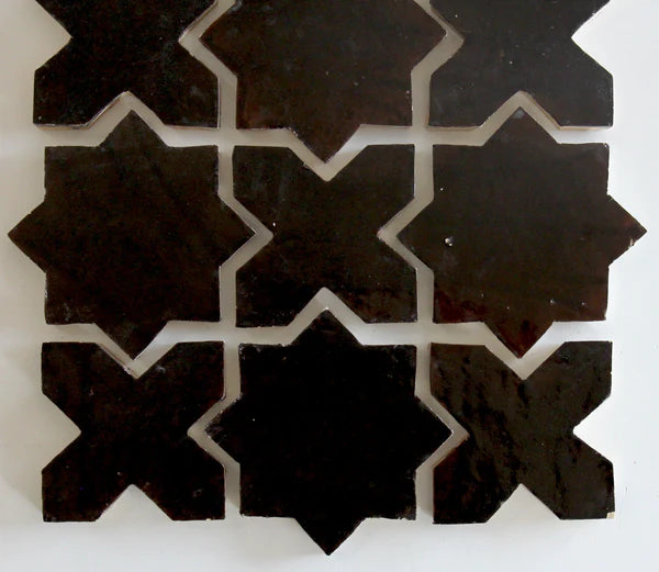 Tiles of Ezra Moroccan Zellige - Star Cross Shape - Chocolate