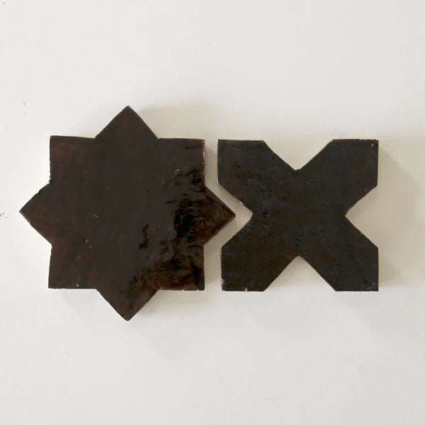 Tiles of Ezra Moroccan Zellige - Star Cross Shape - Chocolate