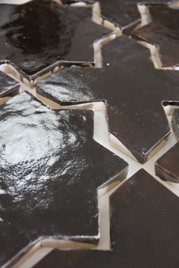 Tiles of Ezra Moroccan Zellige - Star Cross Shape - Chocolate