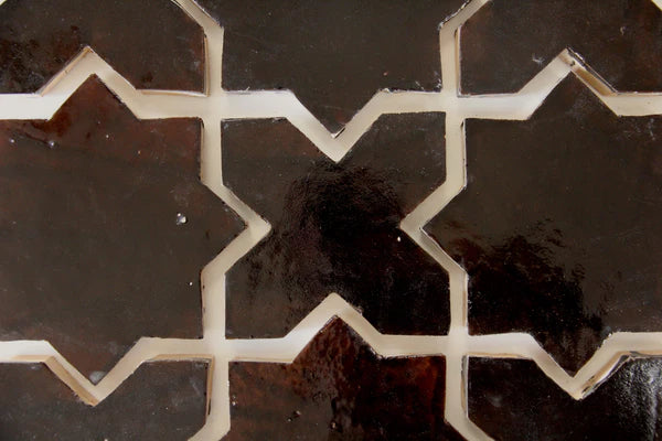 Tiles of Ezra Moroccan Zellige - Star Cross Shape - Chocolate