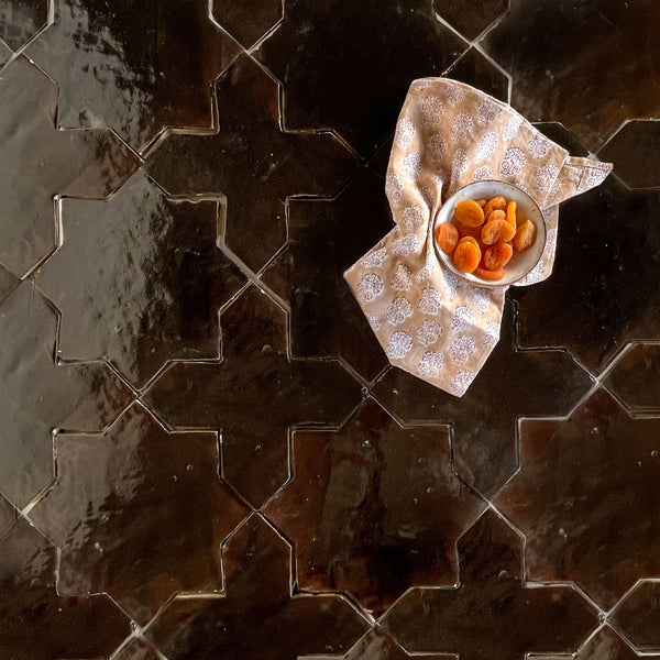 Tiles of Ezra Moroccan Zellige - Star Cross Shape - Chocolate