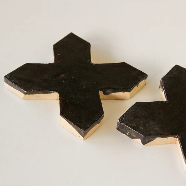 Tiles of Ezra Moroccan Zellige - Star Cross Shape - Chocolate
