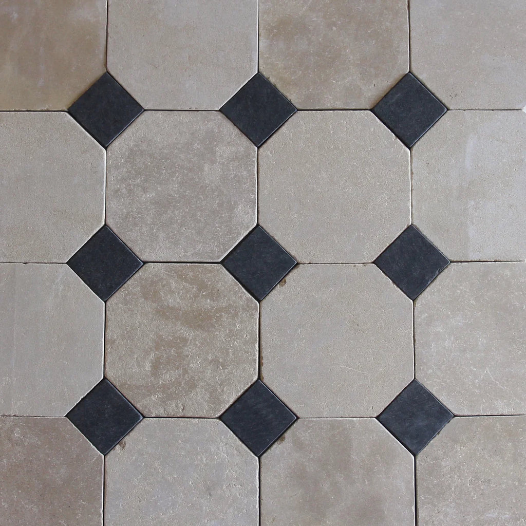 Tiles of Ezra Moroccan Limestone - Octagon - MEKNES+BLACK-8x8