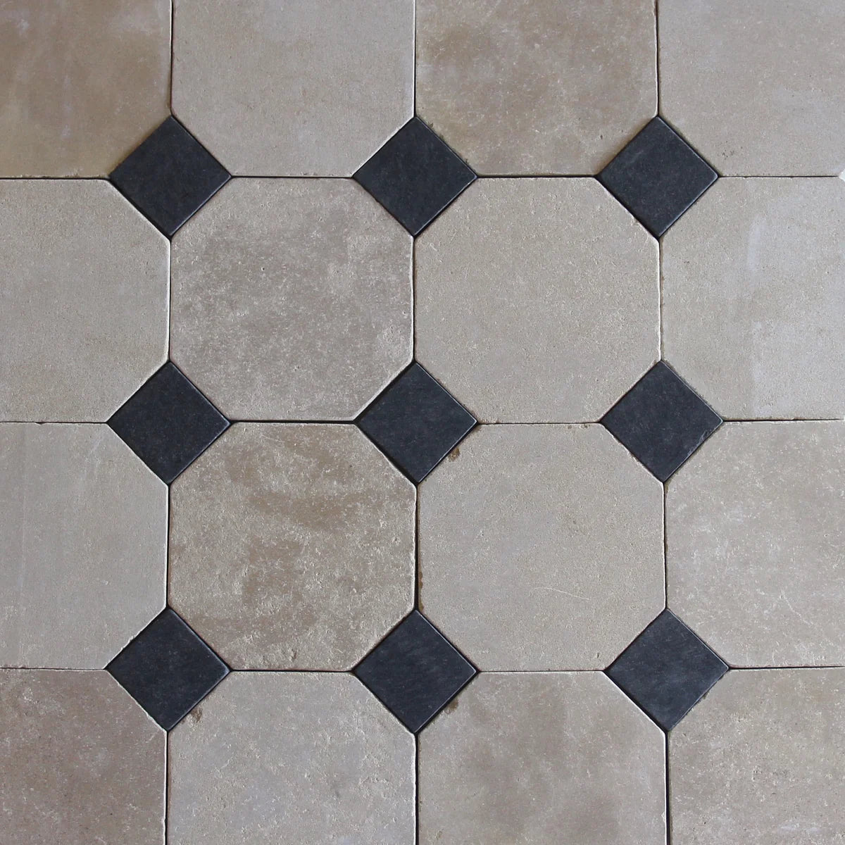 Tiles of Ezra Moroccan Limestone - Octagon - MEKNES+BLACK-8x8