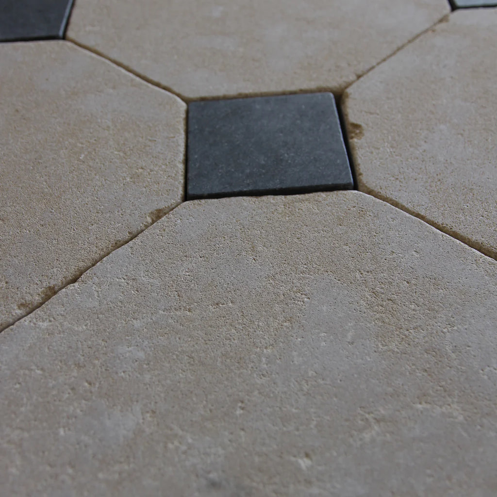 Tiles of Ezra Moroccan Limestone - Octagon - MEKNES+BLACK-8x8