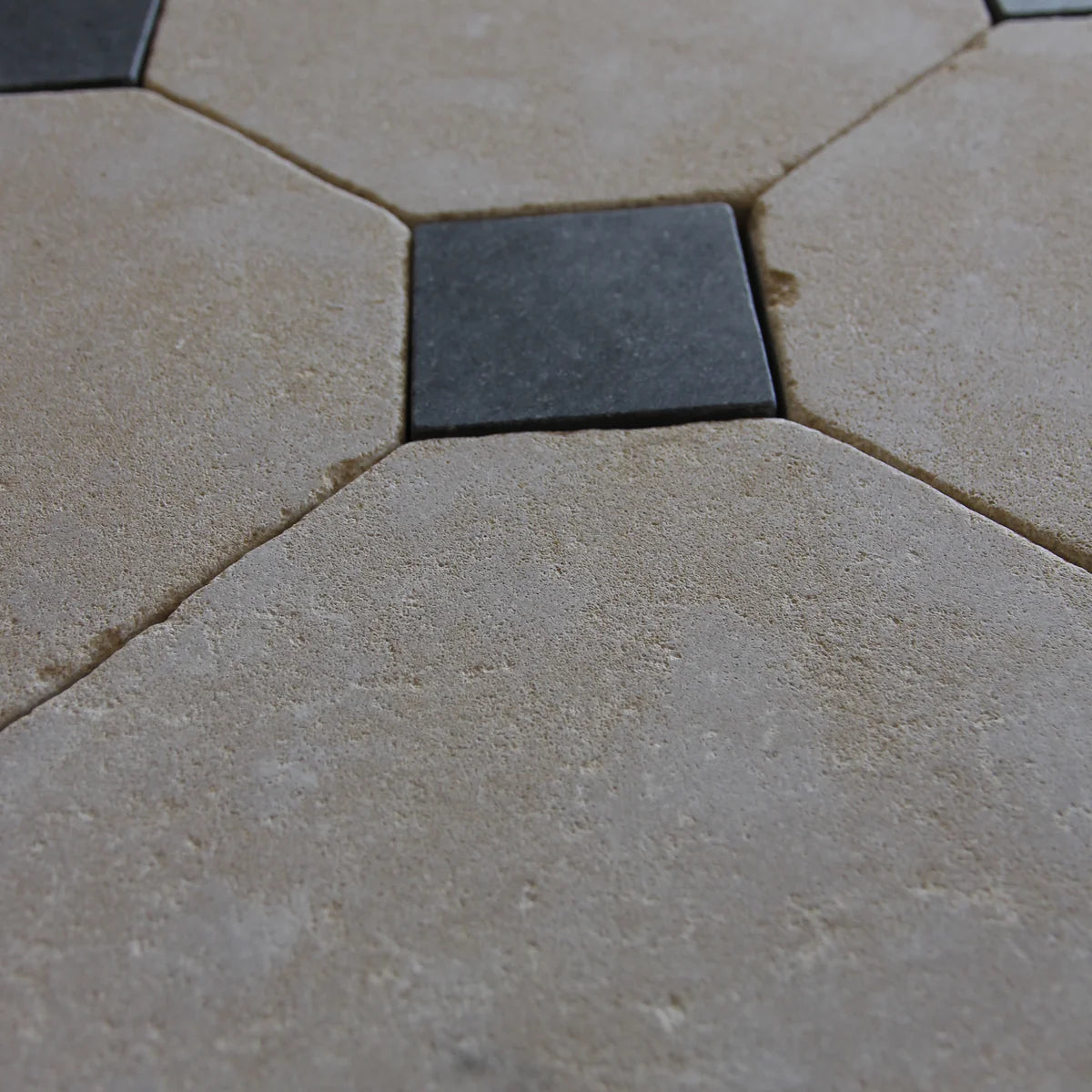 Tiles of Ezra Moroccan Limestone - Octagon - MEKNES+BLACK-8x8