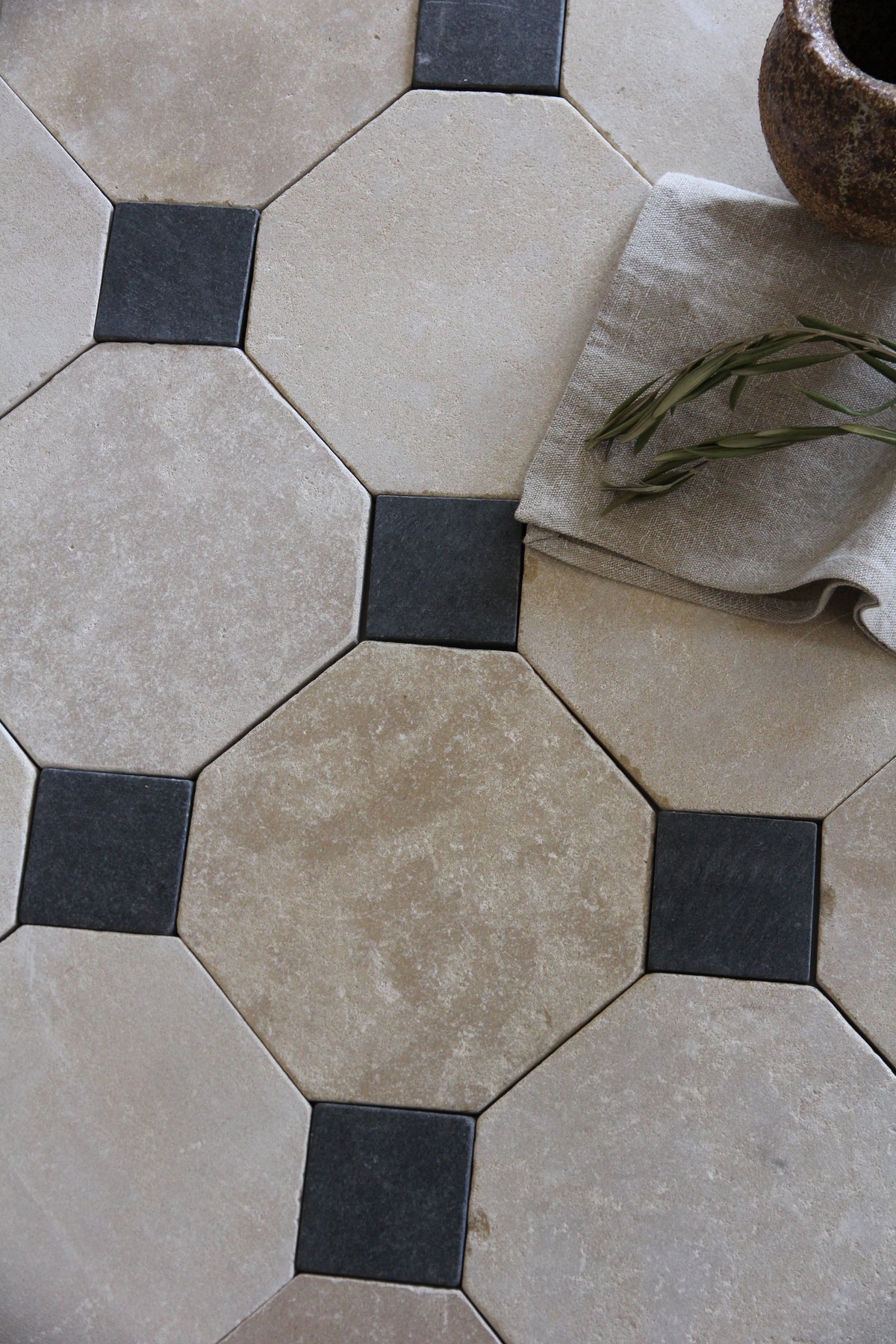 Tiles of Ezra Moroccan Limestone - Octagon - MEKNES+BLACK-8x8