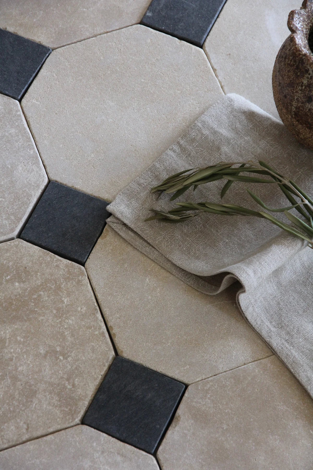 Tiles of Ezra Moroccan Limestone - Octagon - MEKNES+BLACK-8x8