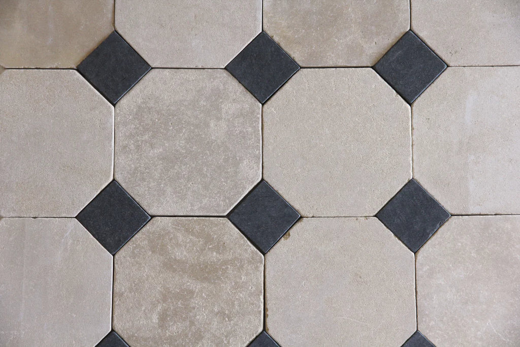 Tiles of Ezra Moroccan Limestone - Octagon - MEKNES+BLACK-8x8