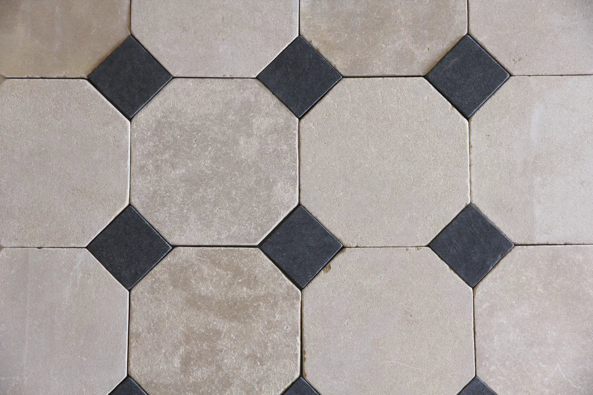 Tiles of Ezra Moroccan Limestone - Octagon - MEKNES+BLACK-8x8
