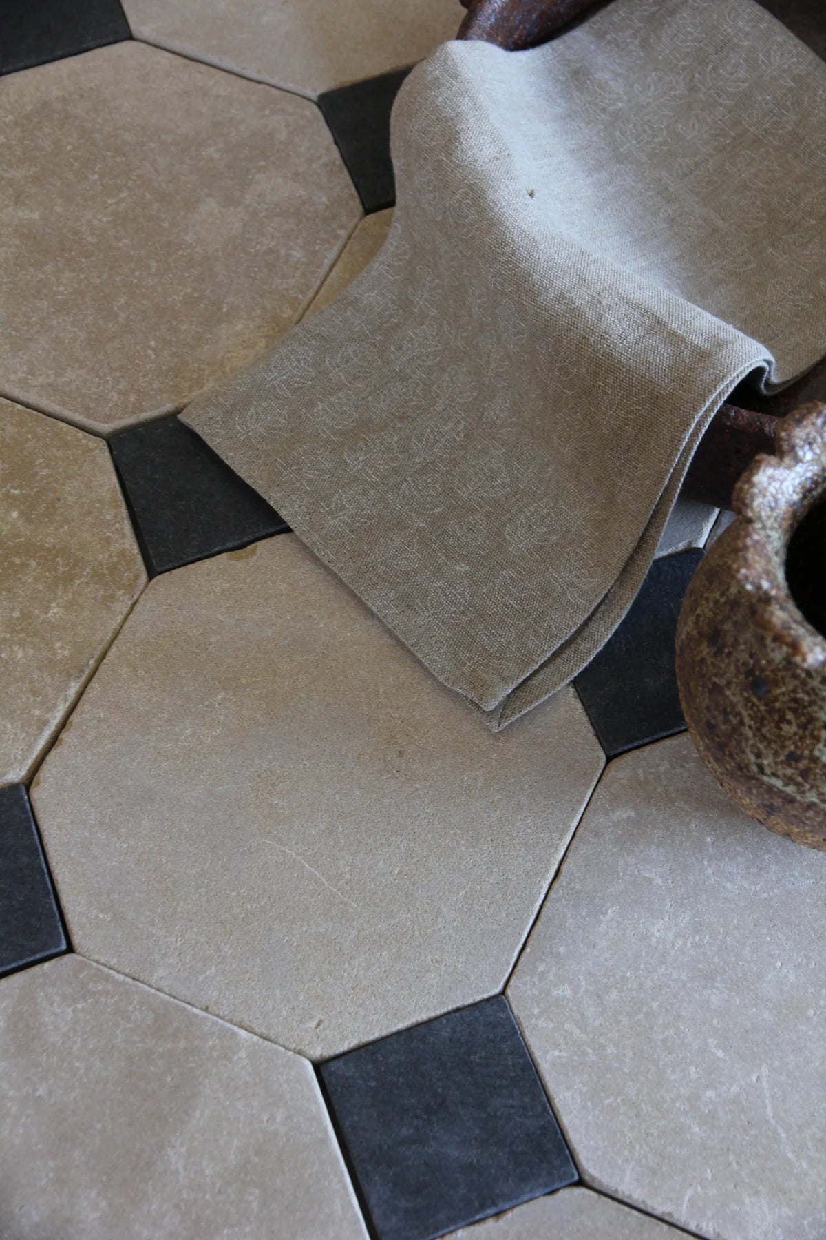 Tiles of Ezra Moroccan Limestone - Octagon - MEKNES+BLACK-8x8