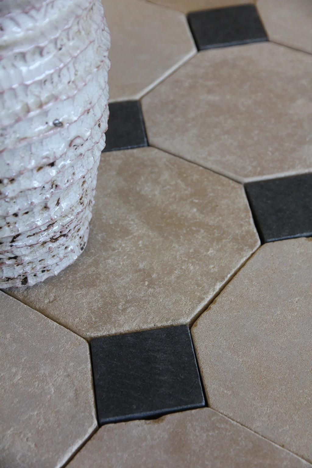 Tiles of Ezra Moroccan Limestone - Octagon - MEKNES+BLACK-8x8