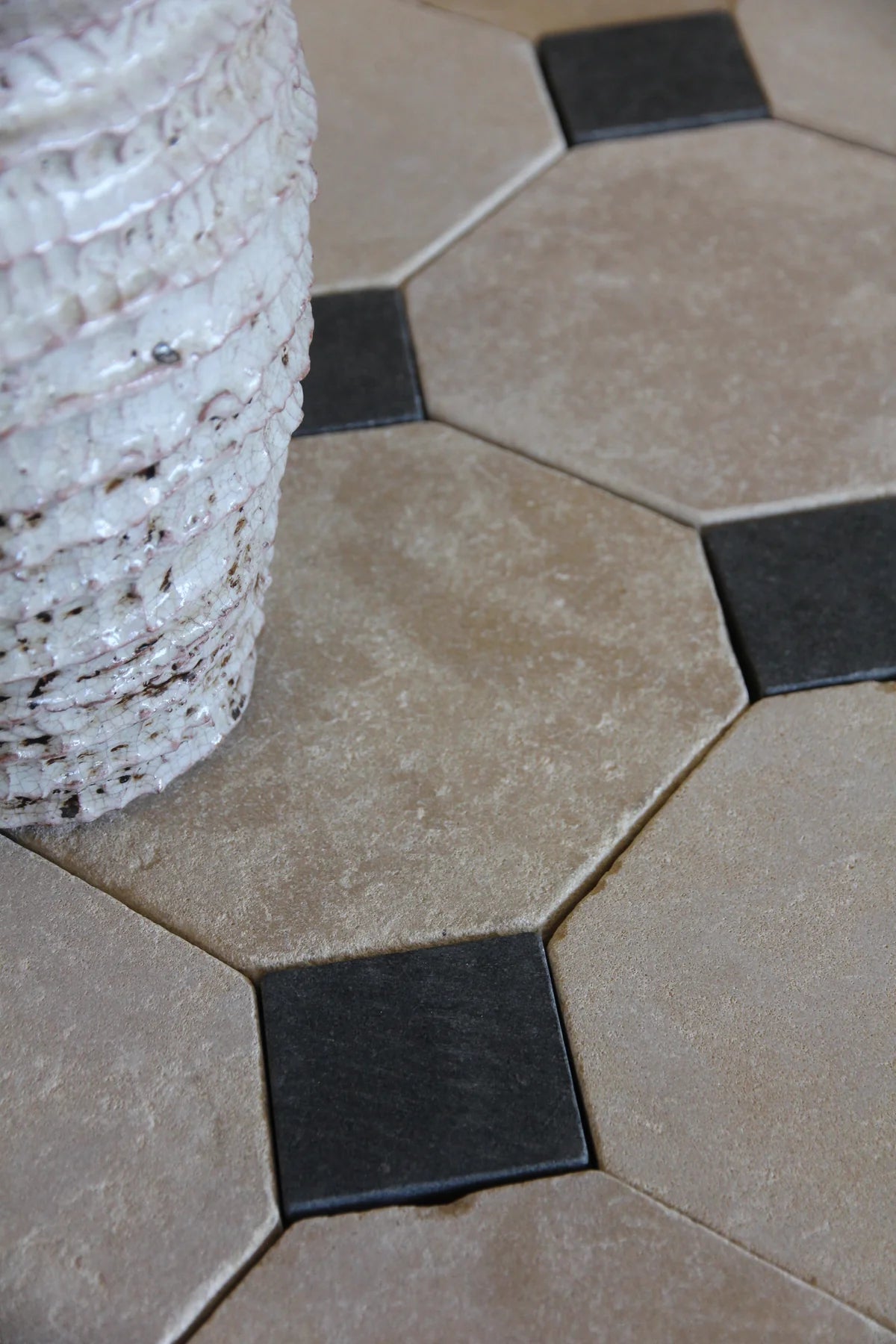 Tiles of Ezra Moroccan Limestone - Octagon - MEKNES+BLACK-8x8