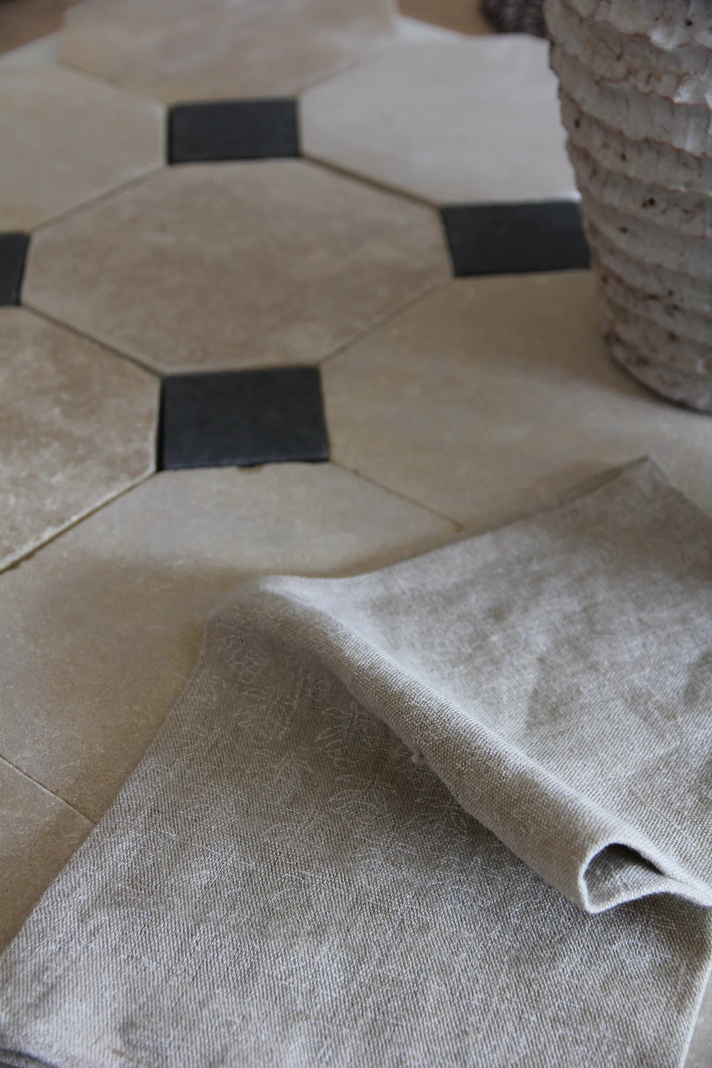 Tiles of Ezra Moroccan Limestone - Octagon - MEKNES+BLACK-8x8