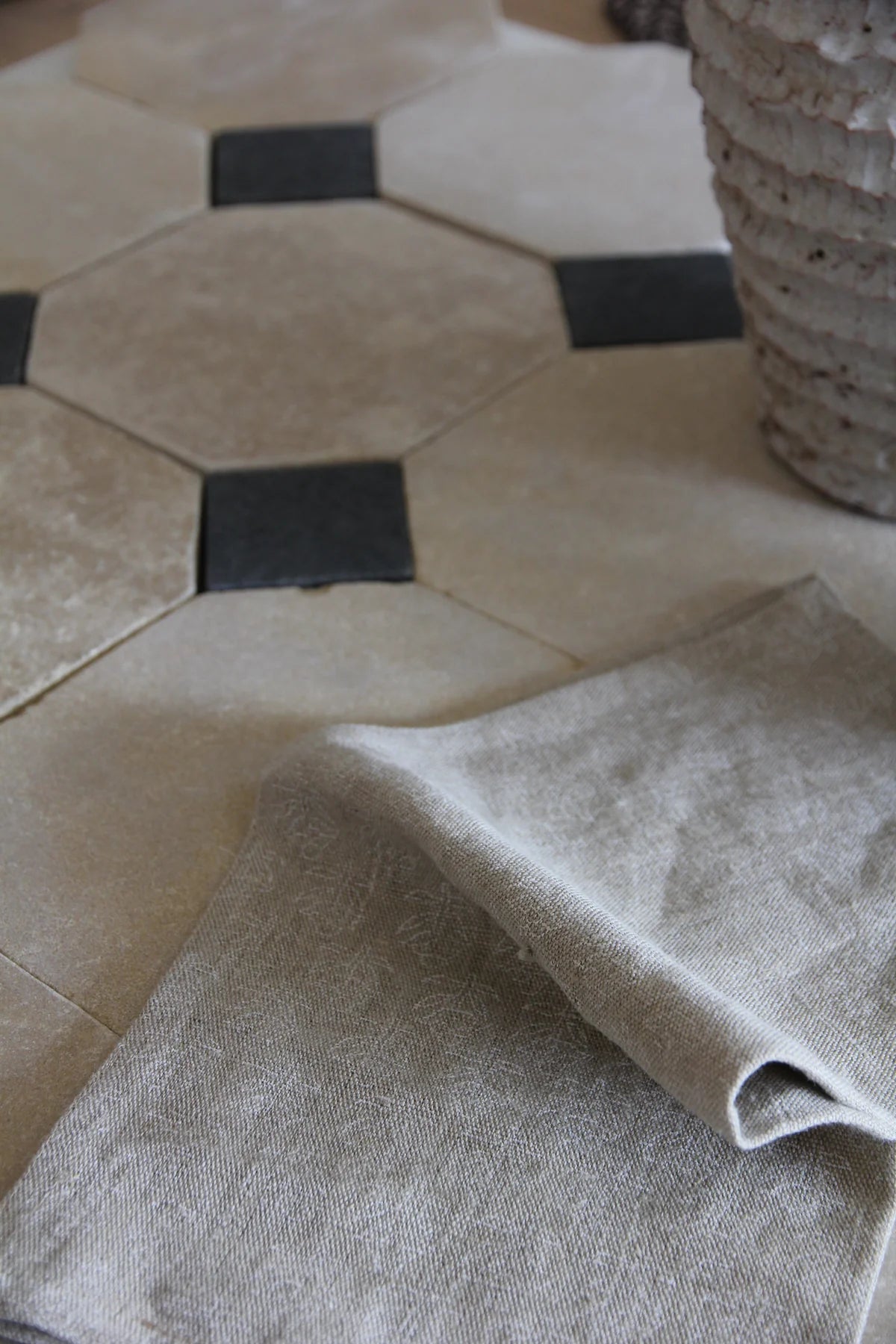 Tiles of Ezra Moroccan Limestone - Octagon - MEKNES+BLACK-8x8