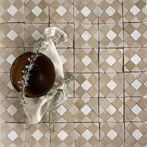 Moroccan Zellige Mosiac-Oat, Latte, Snow