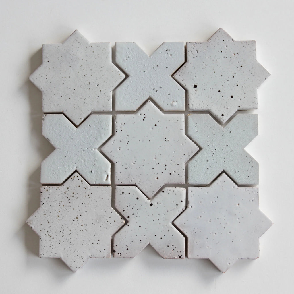 Tiles of Ezra Moroccan Tierra - Estrela Nieve Punto 4.25 x 4.25